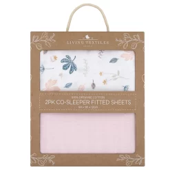 Living Textiles Organic Muslin Co-Sleeper Sheet 2pk Botanical/Blush