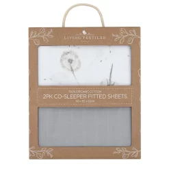 Living Textiles Organic Muslin Co-Sleeper Sheet 2pk Dandelion/Grey