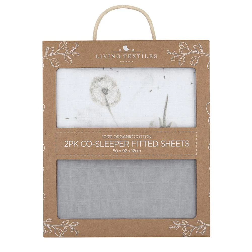 Living Textiles Organic Muslin Co-Sleeper Sheet 2pk Dandelion/Grey