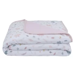Living Textiles Organic Muslin Pram Blanket Botanical/Blush