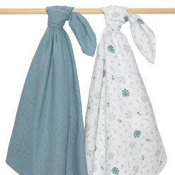 Living Textiles Organic Muslin Swaddle 2pk Banana Leaf/Teal