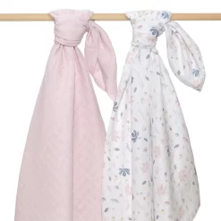 Living Textiles Organic Muslin Swaddle 2pk Botanical/Blush
