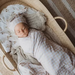 Snuggly Jacks Jersey Wrap & Beanie Set Sand Gingham